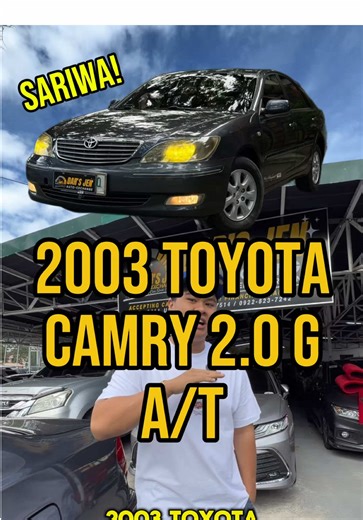 Low budget na sedan! na maasahan at matibay! Check mo to! I got you ulit! For only ₱235,000! 2003 Toyota Camry 2.0 G A/T – Gray ✅ 120k kms only! First Owned! No Issues! ✅ Well-maintained, daily-ready ✅ 2.0L gasoline engine — smooth, tahimik, reliable ✅ G variant — comfortable executive sedan ✅ Automatic transmission — relaxed city & highway driving ✅ Maluwag, comfortable ride ✅ Budget-friendly sedan, easy to maintain ✅ Fresh in & out! 📌 For available units click the link below: Facebook: https: