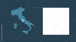 Italy map animation with map of Europe, cities and text placeholder.