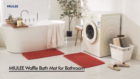 MIULEE Orange Set of 2 Waffle Bathroom Rugs, Boho Bath Rugs Non Slip Washable, Super Absorbent Bath Mats, Ultra Soft Rubber Backed Shower Mats for Bathroom Floor, Tub and Shower, 17x24 Inch