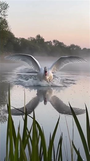 Elegant White Swan on the River | Birdsong & Gentle Water Sounds 🕊️🌊/ #shorts