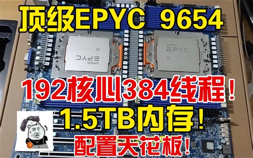 192核心384线程！1.5TB内存！顶级EPYC 9654 双路，配置天花板！
