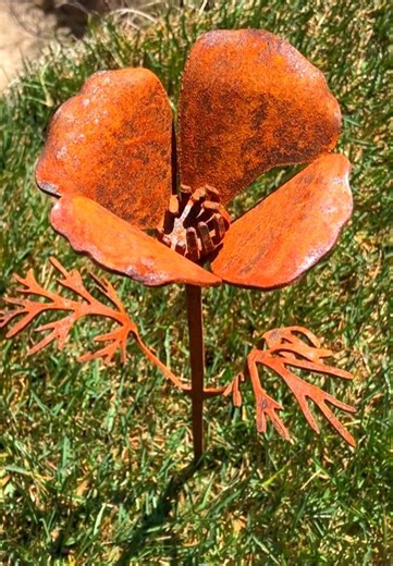 Rustic Metal California Poppy Sculpture – Natural Rust Finish, Handmade in USA - Etsy