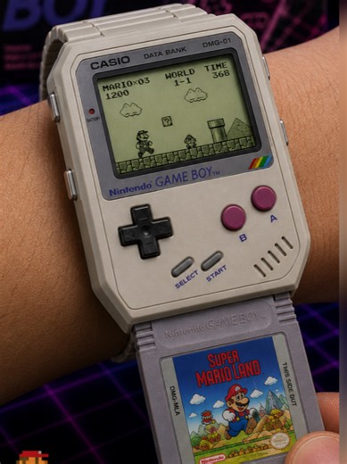 What if CASIO x Nintendo had created a Game Boy watch? 🎮⌚ Inspired by the iconic original Game Boy (DMG-01), this retro concept combines CASIO Data Bank design with the classic grey Game Boy color, A/B buttons, D-pad, Super Mario Land on the screen, and a removable Game Boy cartridge. A dream collaboration for fans of Nintendo, Game Boy, retro gaming and vintage digital watches. 🕹️ Would you wear it? 👀 #Casio #GameBoy #Nintendo #RetroGaming #VintageWatches