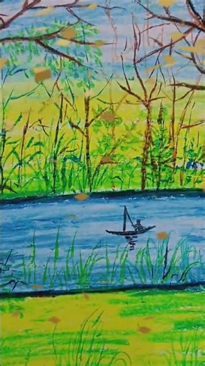 Oil pastel and brush pan landscape