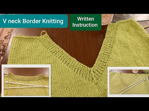 How To Knit V Neck Border | V- Shape Neck Knitting With Two needles | Knitting V Neck With Subtitles