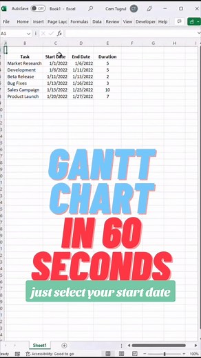 how to create a simple Gantt chart in 60 seconds for newbies in #excel #exceltips #exceltricks #exceltutorial #excel_learning #trending #foryou #viral #fypシ #fyp