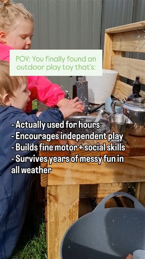 Tired of toys that get used once and forgotten? Our NZ-made wooden mud kitchens are a game-changer. They keep kids busy outdoors for hours - mixing, pouring, pretending, learning. And away from screens! Built to last 15+ years outdoors, in real NZ weather. Handcrafted by Lyz in Palmerston North - shipped NZ-wide. Order yours today - link in bio #mudmates #mudkitchens #outdoorplay #nzmade #messyplay #outdoorfun #screenfree | Mud Mates | Facebook