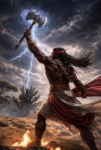 Shango is the Yoruba Orisha of thunder, lightning, fire, and raw masculine power—both creative and destructive. Once a legendary king of Oyo, Shango was transformed into a divine force whose voice still echoes in storms and crashing skies. He embodies leadership, passion, justice, and intensity, rewarding courage and honesty while punishing arrogance and deceit. Wielding his sacred double-headed axe (oshe), Shango commands lightning with precision rather than chaos, symbolizing balance between s