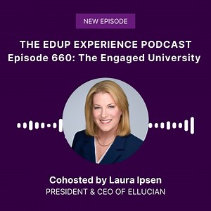 ️ Our President and CEO Laura Ipsen is back to cohost another episode of The EdUp Experience Podcast! Listen to her conversation with Jonathan Alger, President of James Madison University, on what it means to be an engaged university: https://www.edupexperience.com/JonathanAlger/ #HigherEducation #EdTech | Ellucian | Facebook