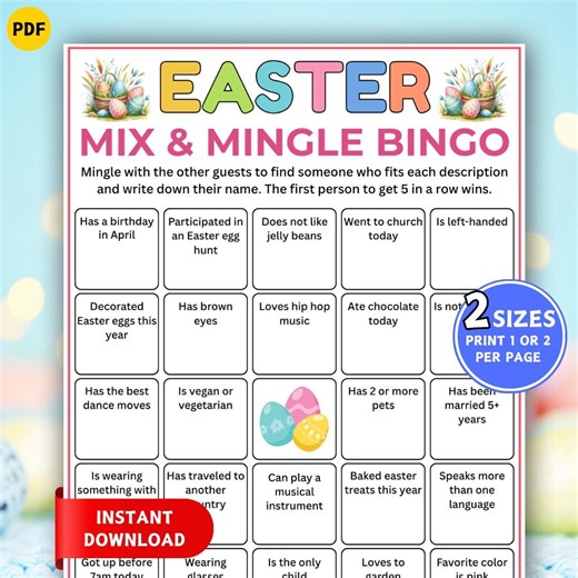 Mix & Mingle Bingo, Easter Bingo Game, Printable Easter Games for Adults, Find Someone Who Game, Get to Know You Game, Office Party Games - Etsy