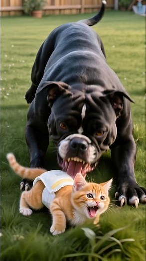😺 Oyen's papa save his son from the bulldog