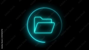 Neon glowing mobile device folder icon animated on black background. Animation of folder opening and closing. Computer file folder with documents. Outline neon folder icon set. vídeo de Stock