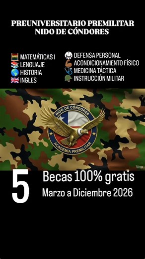 Nido de Cóndores Academia Premilitar on Instagram: "🦅 ACADEMIA PREMILITAR NIDO DE CÓNDORES 🇨🇱 ¡La primera de la Octava Región! Prepárate con los mejores para ingresar a las Escuelas Matrices de las Fuerzas Armadas y de Orden. 🔹 Instructores con formación militar profesional. 🔹 Clases físicas en terreno real. 🔹 Aula virtual para preparación. académica: PAES (Matemáticas I, Lenguaje, Historia e Inglés), exámenes de admisión y más. 🔹 Enfocados
