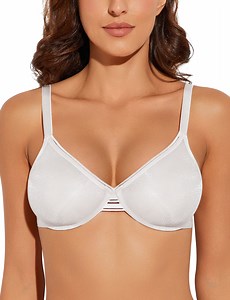 Deyllo Women's Push-Up Lace Bra Plus Size Unlined Non-padded Underwire Support See-Through Demi Bralette,White 36DD
