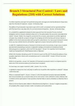 Branch 3 Structural Pest Control Laws and Regulations 210 with Correct Solutions6 video