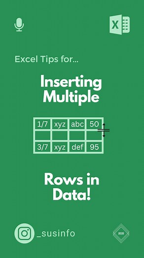 Excel Shortcuts to Insert Multiple Rows! #MicrosoftExcel #exceltips #corporate #workhacks #productivity | SUS INFO