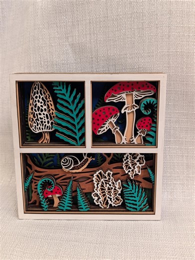 3D Layered Mushroom Shadow Box - 6" Forest Floor Wood Art - Woodland Triptych Decor With Morel, Snail, and Ferns - Nature Lover Gift - Etsy