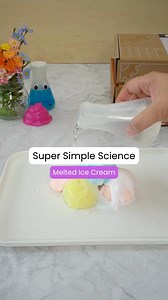 Watch your ice cream🍦 "melt" and fizz with baking soda, vinegar, dish soap, and food coloring! When vinegar meets baking soda, they react to make bubbly carbon dioxide gas, turning your pretend treat into a fizzy science show! #FizzFun #STEAMkids #MeltedIceCream | Tinkerer