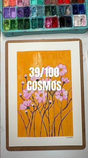 39/100 flowers painting challenge | Cosmos painting | Gouache Tutorial | Art Challenge