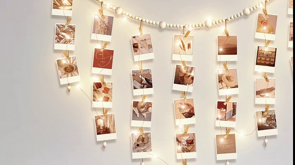 Boho Wall Decor for Bedroom - Macrame Picture Collage Hanging Photo Garland with String Lights Wooden Beads for Teen Girls Dorm Office Cubicle Decorations Kids Art Polaroid Display Hangers,30 Clips