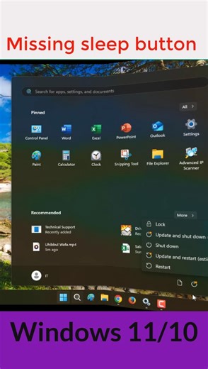 Thanks for watching the Video. How To Fix The Missing Sleep Button On Windows 11. Please give a like and comment down below if it worked. DON’T FORGET TO SUBSCRIBE MY CHANNEL. ............... Visit our Facebook page. https://www.facebook.com/ItTutorialandSolution Visit Our other YouTube channel. https://www.youtube.com/@SukantaComputerengr ................. In this video, I will show you how to fix the missing Sleep button on Windows 11. If the Sleep option is not showing in the Power menu or po