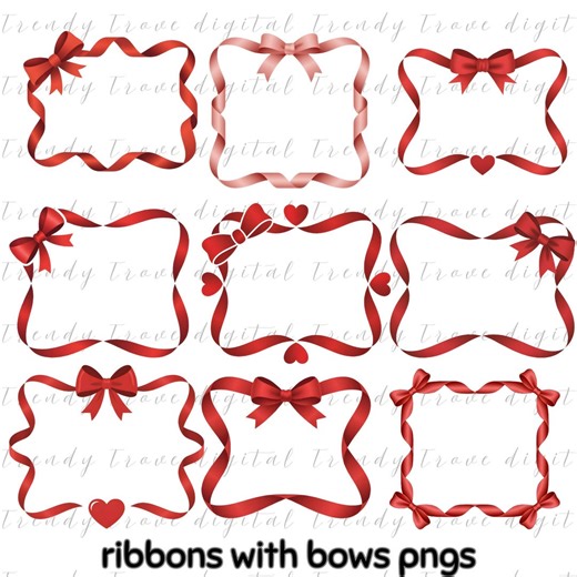 Ribbon Bow Frame PNG Bundle: Red Decorative Border Clipart Set - Etsy