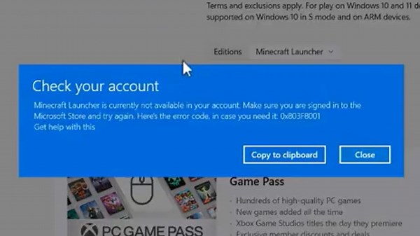 Fix Minecraft Launcher Not Available in Your Account Error – Windows 11 / 10 (0x803F8001)
