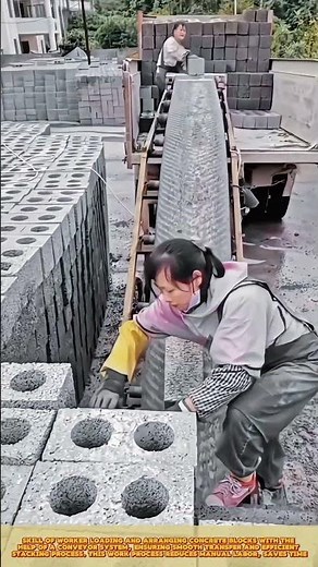 Skilled Worker Loading Concrete Blocks onto Truck #workprocess #logistics #skills