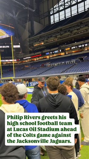3.4K views · 2.3K reactions |  欄 You love to see it! Philip Rivers, head coach of @stmichaelfootball and starting QB of @colts, greets his high school team at Lucas Oil Stadium ahead of Indianapolis’ matchup with the Jacksonville Jaguars. : Courtesy of @christineyeargin | Gulf Coast Media | Facebook