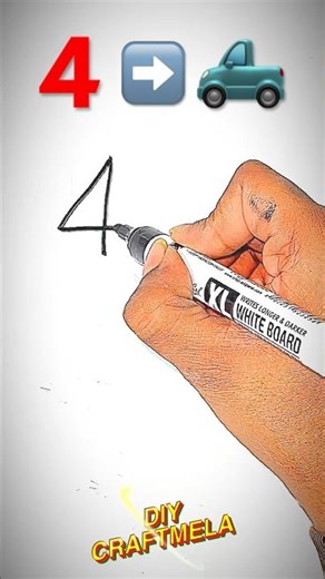Easy Vehicle Drawing Using Number 4 | Fun Learning Art for Kids #shorts