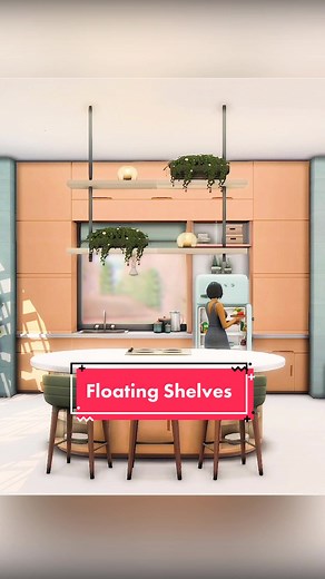 How to make floating shelves above kitchen islands (No CC/ No Mods) - The Sims 4 Build Tutorial #sims #thesims #sims4 #thesims4 #simstok #ts4 #simstips #simsbuildideas #sims4tutorial #sims4hacks #sims4buildingtips