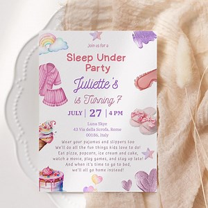 Sleep Under Birthday Invitation Girls Slumber Party Invite Sleep Under Editable Template Sleepunder Birthday Party Late Over Pajama Party - Etsy