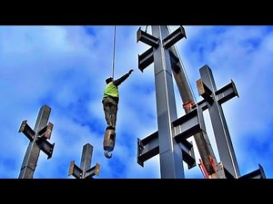 Lifting And Installing Steel Column By Crane And Skilled Installers