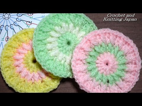 簡単で可愛いアクリルたわしの編み方 Easy Cute Crochet Tawashi 編み図.字幕解説 Crochet and Knitting Japan クロッシェジャパン