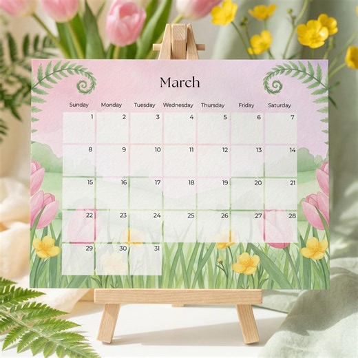 March 2026 Cute Printable Monthly Calendar | US Letter & DIN A4 | Digital Download - Etsy