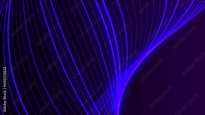 Magic spiral lines seamlessly moving. Bright glowing purple lines and dots on black background. Abstract background animation screensaver. 4k, perfect loop. Motion graphics. Presentations, business.