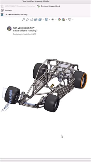 Short Track CAD on Instagram: "More negative caster = more camber gain and heavier steering feel. Caster creates a self-centering force that wants to pull the wheels straight. This will make a car feel very stable in a straight line. A car with less caster will feel darty and unstable. If you run large amounts of caster make sure you are taking bump steer into consideration as it can become an issue with caster angles over 8 degrees. What do you want to learn about next? #vehicledynamics #engine