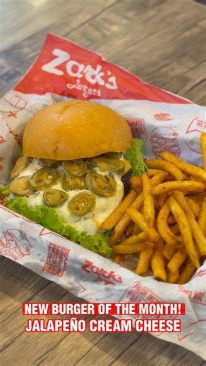 Creamy, spicy, and everything nice 🍔💥 Meet your new burger obsession, Jalapeño Cream Cheese! #Zarks #ZarksBurgers | Zark's Burgers