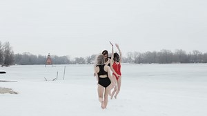 Girls frolic in the snow. stock footage. Video of female - 112079208