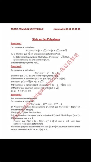 ZizouMaths on Instagram: "Tronc commun scientifique Série d'exercices sur les Polynômes Exercice 5 une erreur de frappe le polynôme est x^3 - 6x^2 + mx - 4 #maroc #maths#maths #tronccommun #fyp yp"