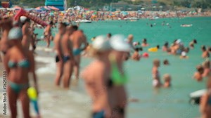 Crowd of people at the summer beach vacation