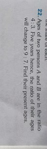 Ages of two persons A and B are in the ratio 4 : 3. Five years ... | Filo