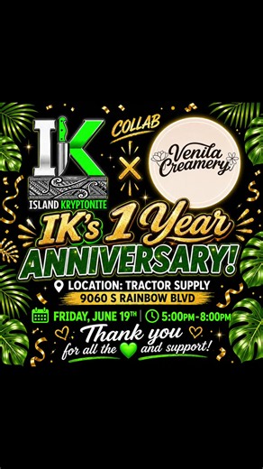 We are stoked to make it to one year serving our IK flavors to the 9th island 🌴🎰 Come out and celebrate with us 🎉 and get some delicious ice cream with Venila Creamery 🍨 We are so grateful for everyone that makes their way out to see us and support 💚 Thank you!!! #anniversary #vegasfood #supportlocal #smallbusiness #islandflavors