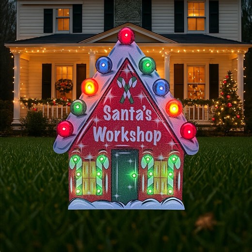 Santa's Workshop Lighted Christmas Yard Art, Santa Claus Yard Decor Christmas Village Christmas Yard Signs, Cute Christmas Gifts for Home - Etsy