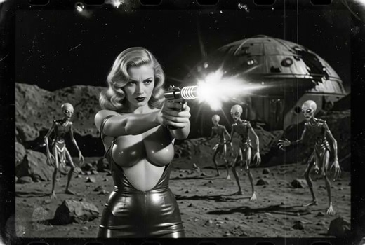 La luna, el deseo y la pistola de cartón: una reliquia imposible de Ed WoodHay películas que no deberían existir y, sin embargo, laten en los márgenes de la memoria cinéfila como un error encantador del tiempo. Entre ellas se desliza —como un carrete olvidado en una caja húmeda— esta supuesta obra perdida de Ed Wood, una fantasía lunar sin título fijo (los coleccionistas la llaman Bride from the Atomic Moon o La mujer del satélite prohibido, según el ánimo de la noche).La escena que nos ha llega