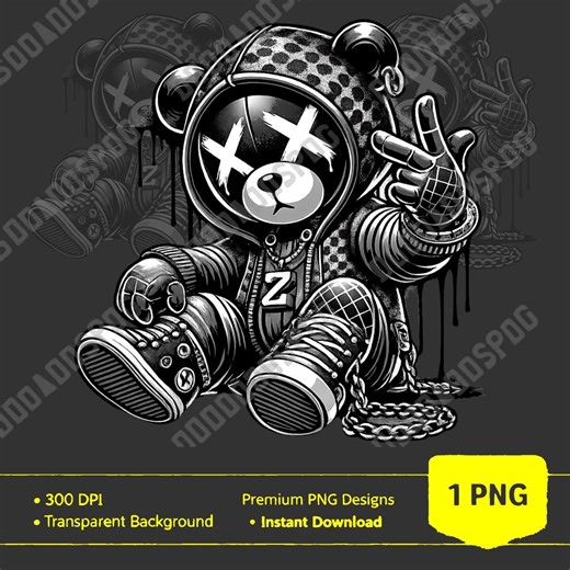 Hip Hop Teddy Bear PNG Streetwear Bear Graphic - Etsy