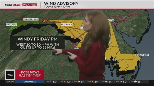 Rain and strong wind move across Maryland Friday