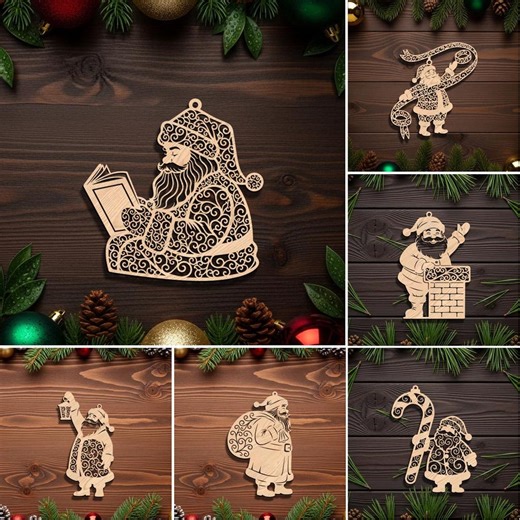 Christmas Ornament Laser Cut File SVG, 6 Santa Art Designs Bundle, Christmas Tree Decorations Set - Etsy