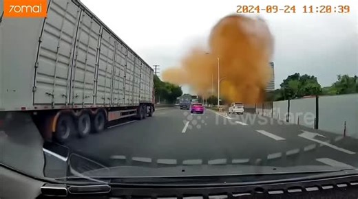 Sewage pipe bursts in China, sending fountain of yellow liquid several stories high and shattering car windows