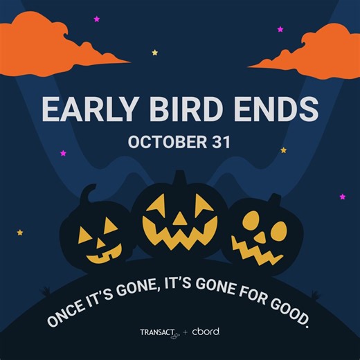 The Early Bird rate for the 2026 Annual Conference disappears October 31st and it’s not coming back. 👻 No extensions. No exceptions. Lock in your savings today. Register now → https://hubs.li/Q03QNq0B0 #TransactCBORD26 #BiggerBolderBetterTogether #HigherEd #Healthcare #TransactCampus #CBORD #Conference2026 | CBORD